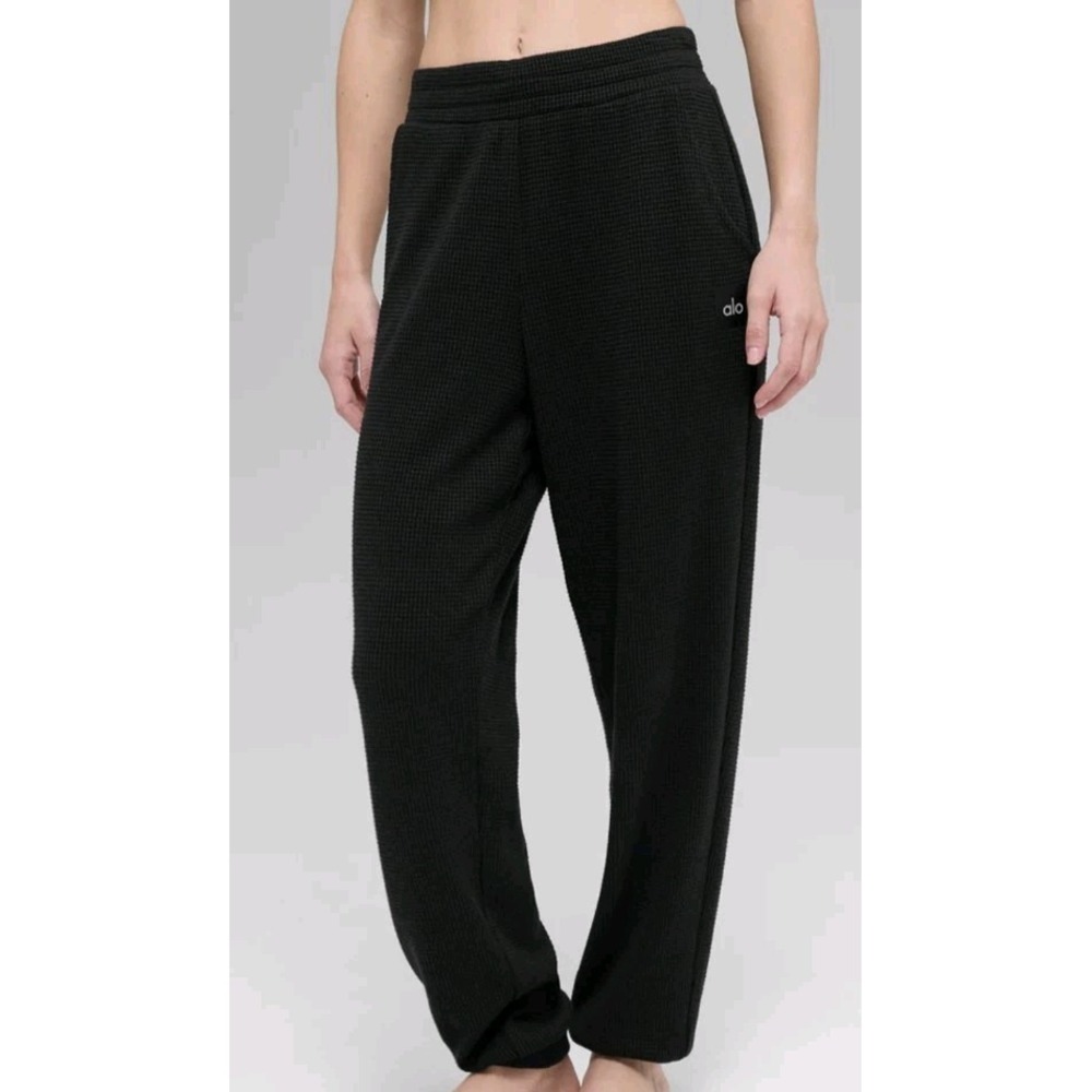 Alo Yoga Waffle Weekend Escape Jogger Women XS Black Pockets Lounge Gorp